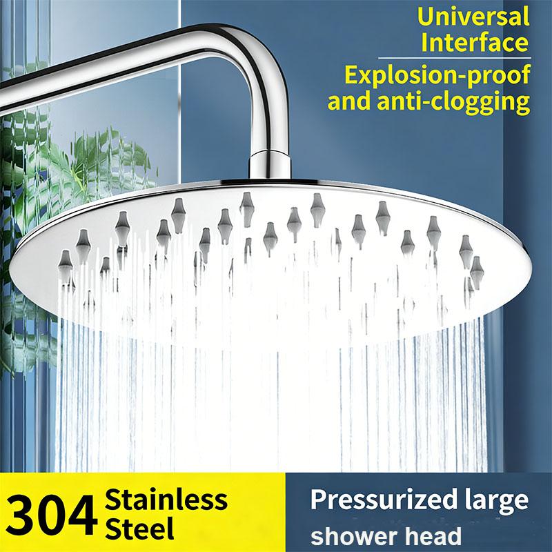 304 Stainless Steel Rain Shower Head High Pressure Round Showerhead With 360° Rotation Pressurized Large Shower Head For Bath