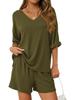 New Women's Casual Two-Piece Set: Loose V-Neck Short-Sleeved Top and Shorts