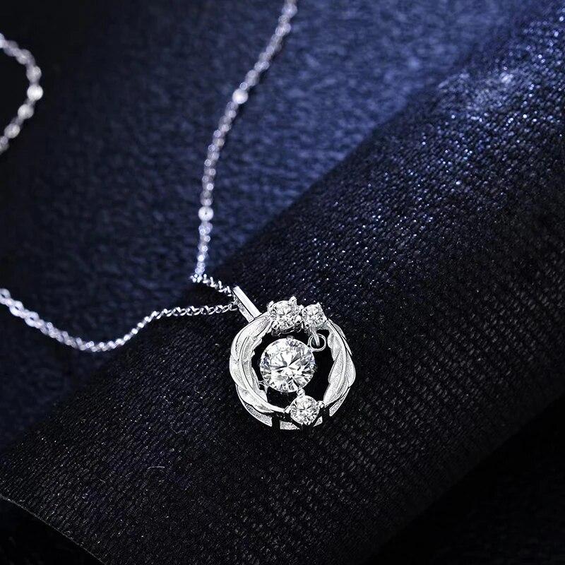 New D Color Real Moissanite Pendant Necklace Pure 925 Sterling Silver Round Feather Pendant for Women Wedding Fine Jewelry