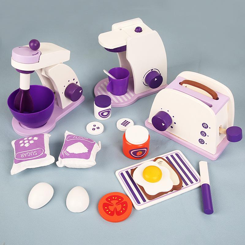 Children's Simulation Play House Kitchen Three-piece Set Purple Bread Machine Blender Coffee Machine Small Household Appliances Combination Toy