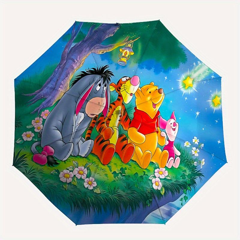 Paraguas de Apertura y Cierre Automático de Winnie the Pooh y Tigger - Paraguas Plegable Portátil de 8 Varillas con Mango de Plástico, Adecuado para Ocio