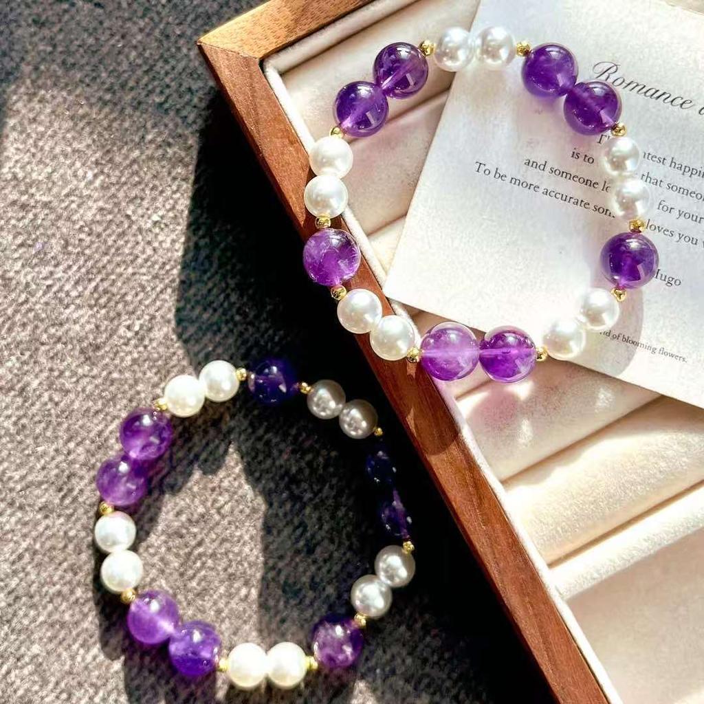 Vintage High Quality Natural Amethyst Artificial Crystal Pearl Bracelet Bracelet.