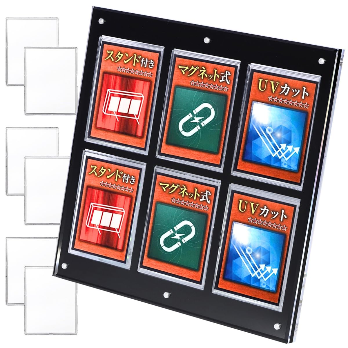 

Премиальный акриловый дисплейный кейс Honpo с УФ-защитой и магнитной застежкой для коллекционных карточек. Вмещает 6 карт [толщина 1,8 см, качество] Завинчивающийся загрузчик, подставка, (Черный,