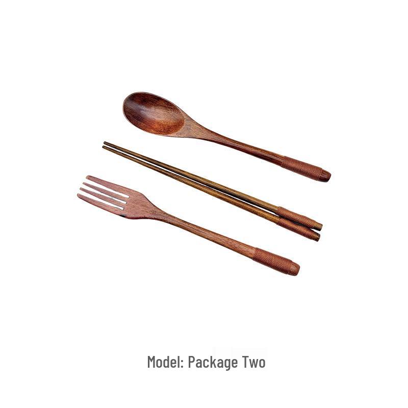 Phoebe Wood Spoon, Fork, and Chopsticks Set - Portable, Wrapped, and In Stock for Household Use