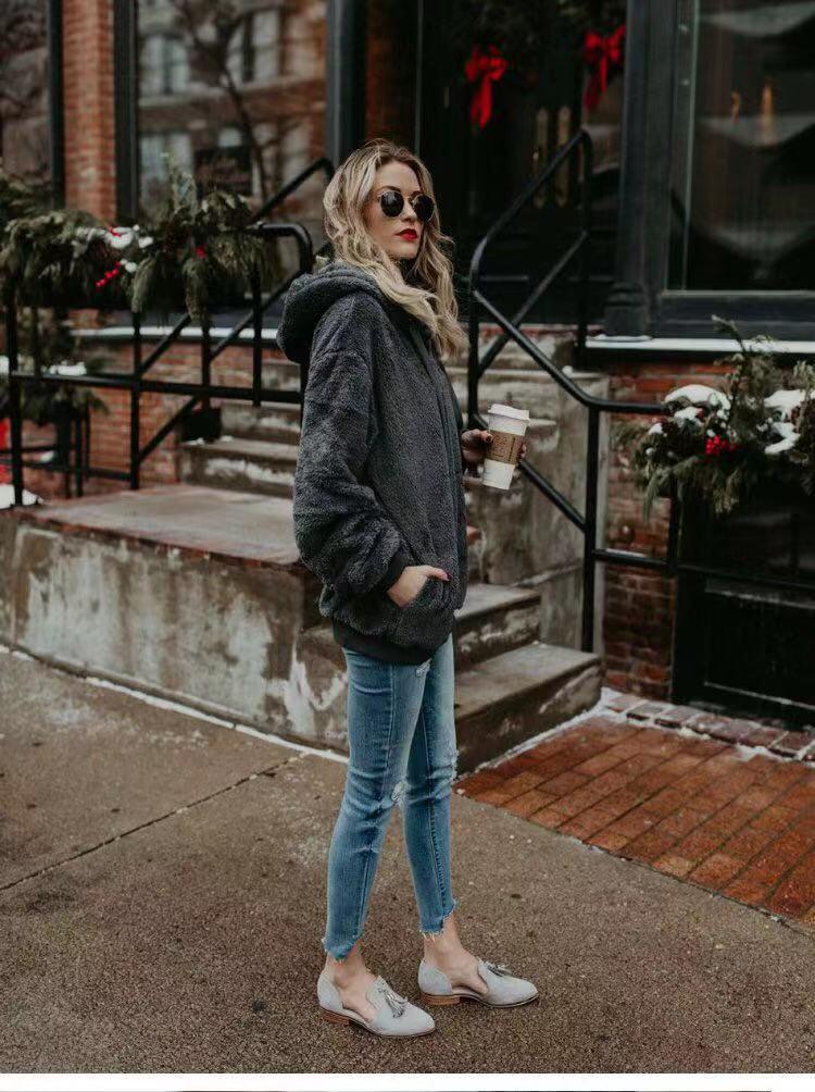 2023 Plus Size Women's Autumn & Winter Loose Hooded Solid Sweatshirt