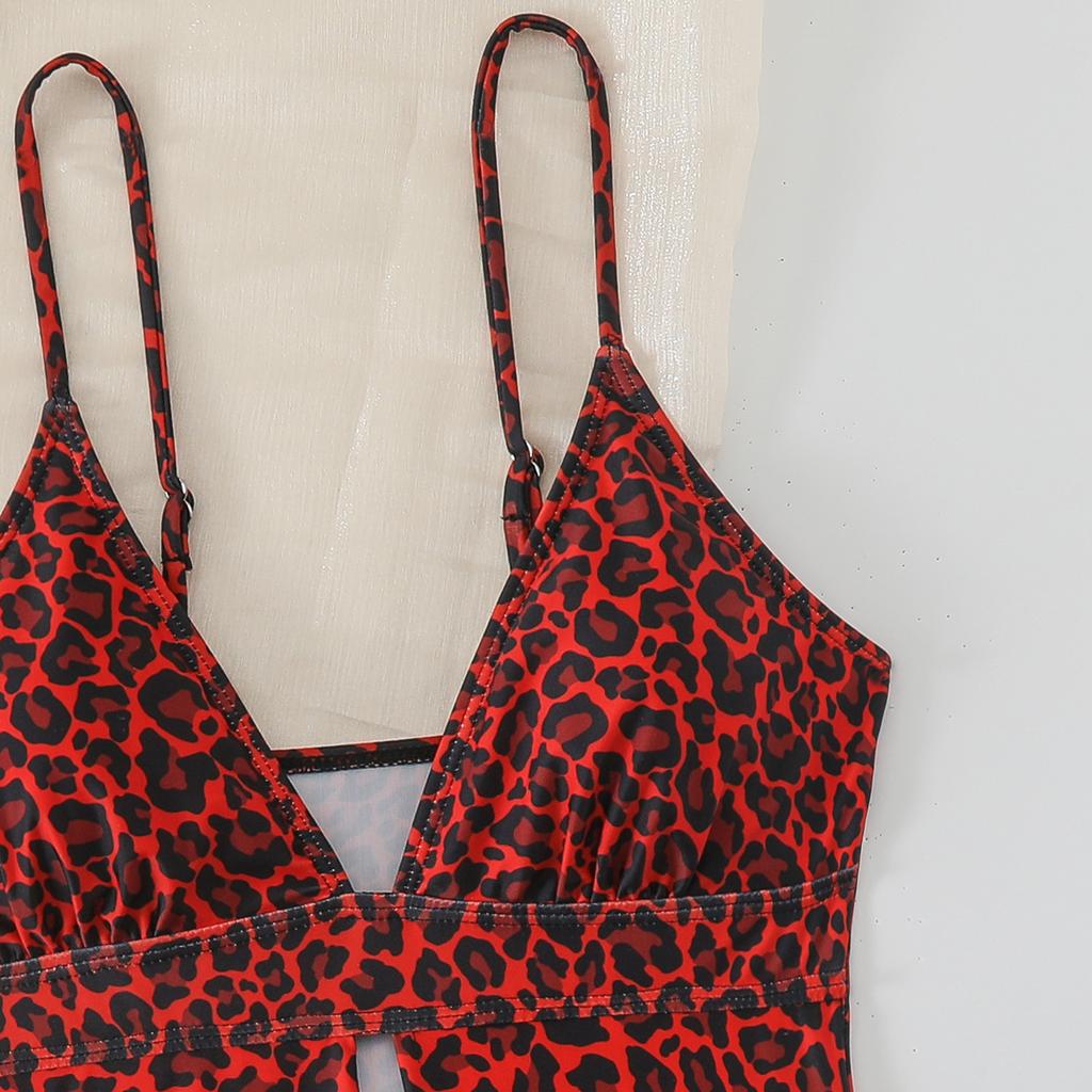 Fashion Leopard Pattern Backless Triangle Bikini Swimsuit For Beach Vacation