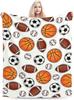 Sports Ball Pattern Throw Blanket Basketball Football Soccer Baseball Design for Kids Room Decor Gift for Him BoyGift