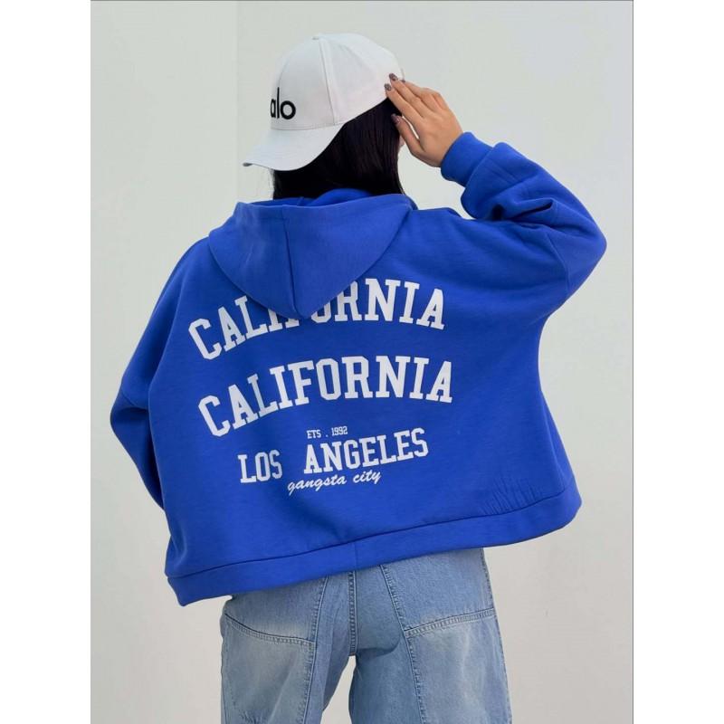 Womens Loose Fit Hooded Sweatshirt With Letter Print Casual Streetwear Jacket