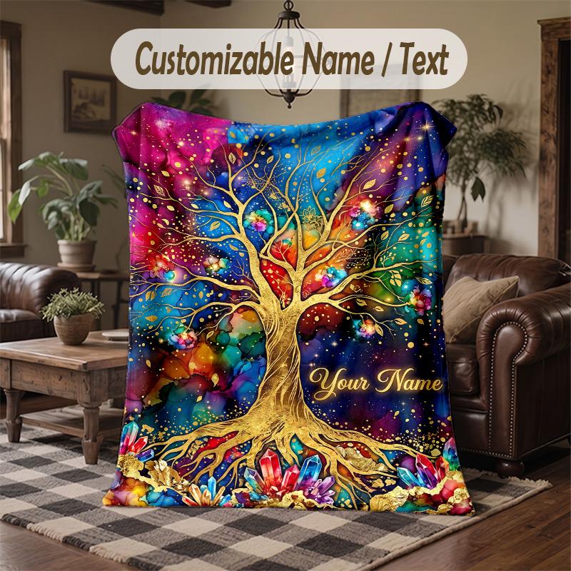 Golden Spiral Theme Throw Blanket Custom Name Text Personalized Blanket Soft Cozy Blanket for Home Sofa Bed