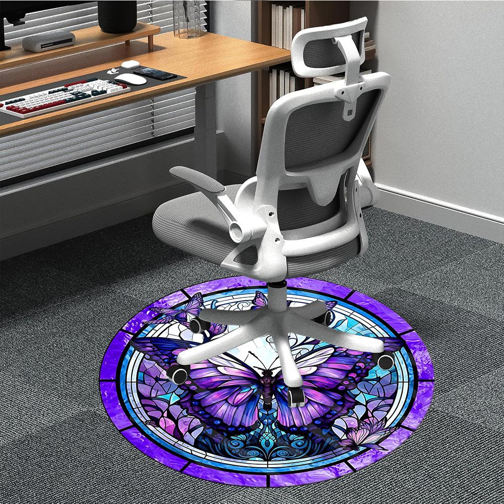 1pc Butterfly Stained Glass Carpet for Office Non-Slip, Round Carpet, Soft & Comfortable, Carpet for Office, Lightweight Round Floor Mat