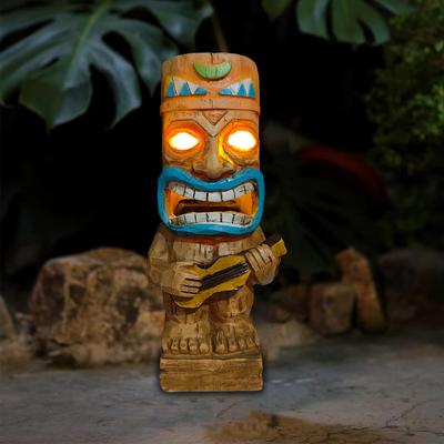 Tiki totemová dekorace na havajskou párty, solární tiki světla venkovní sochy na zahradu, tropická dekorace, zahradní sochy na venkovní terasu