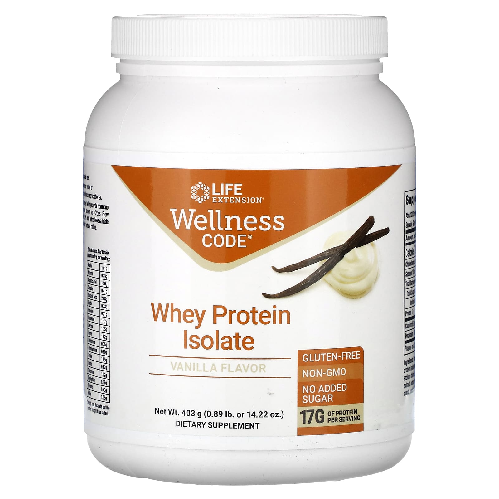 

Life Extension, Wellness Code, whey protein isolate, vanilla, 403g (0.89lb)