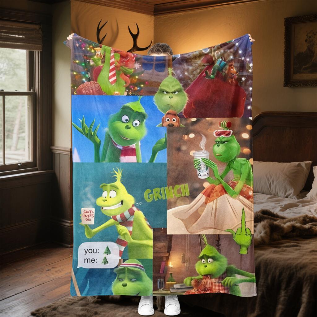 Grinch Christmas Adventure Plush Blanket Soft Comfortable All Seasons Blanket Sofa Office Naps Blanket Outdoor Travel Throw Perfect Gift