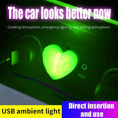 USB LED Car Light Auto Interior Atmosphere Light Heart Car Lights Interior Ambient Lighting Decor Color Changing Atmosphere Lamp