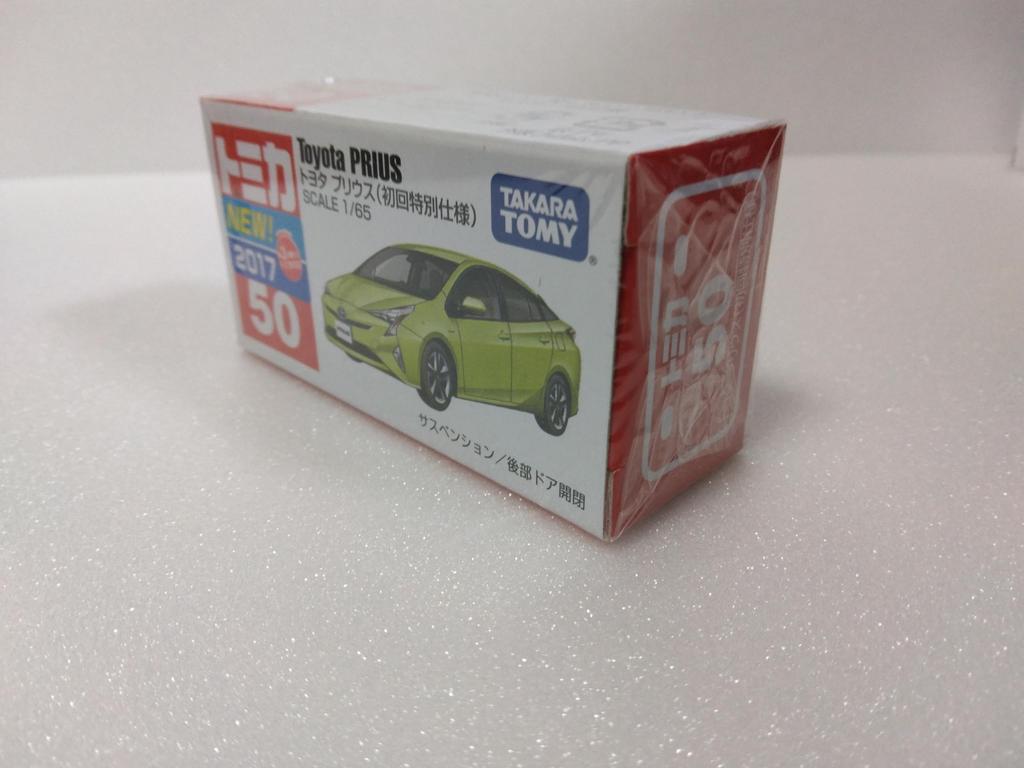 Tomica No. 50 Toyota Prius (1/65 scale) miniature car with clear case