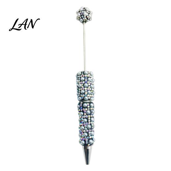 Customizable Beadable Pen DIY Pen, Rhinestone Faux Pearl Ballpoint Fancy Glitter Decorated for Crafting, Student Stationery Office Writing Tools