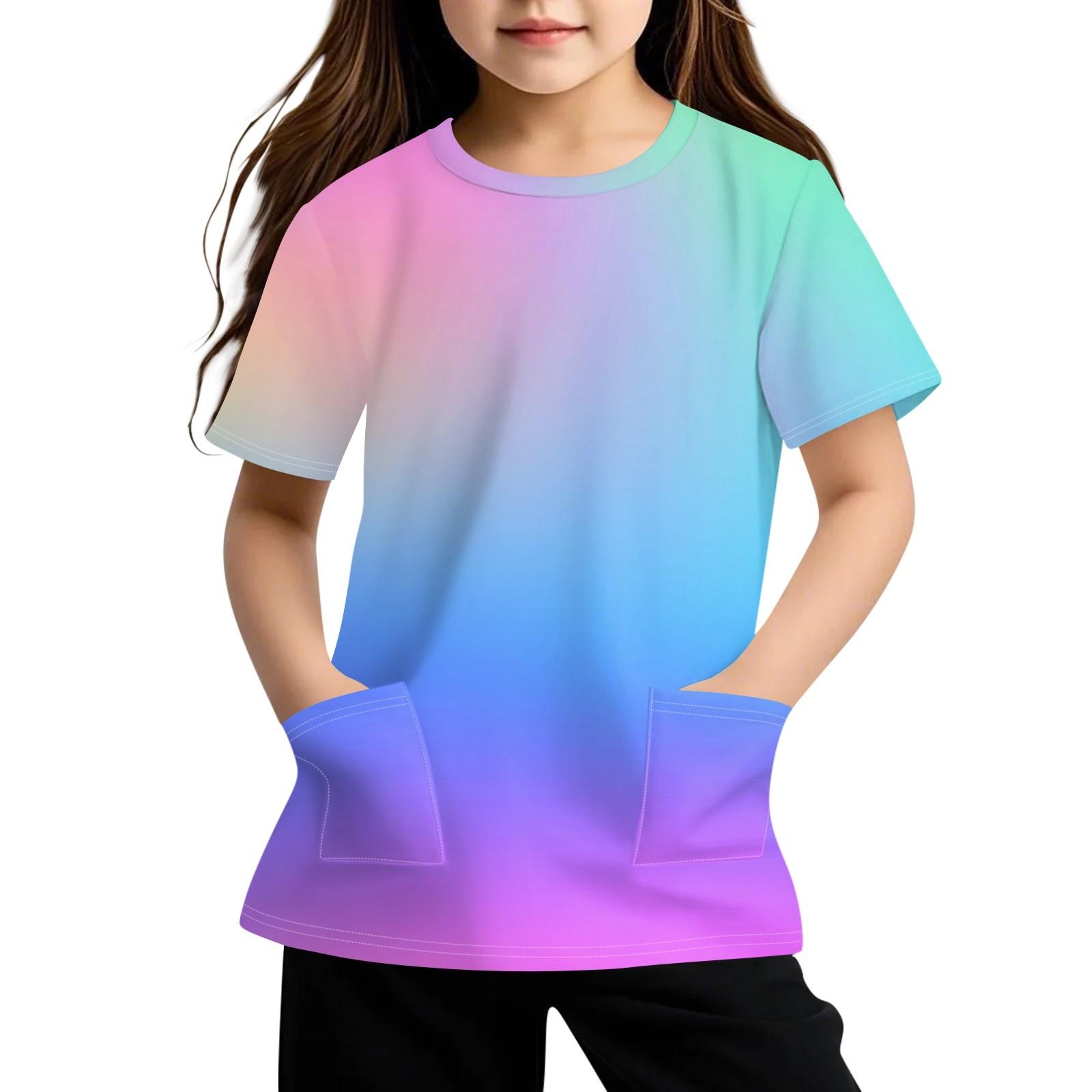 

Детская футболка с короткими рукавами и карманами, повседневная футболка с принтом, круглый вырез, блузка-пуловер 150 фиолетовый