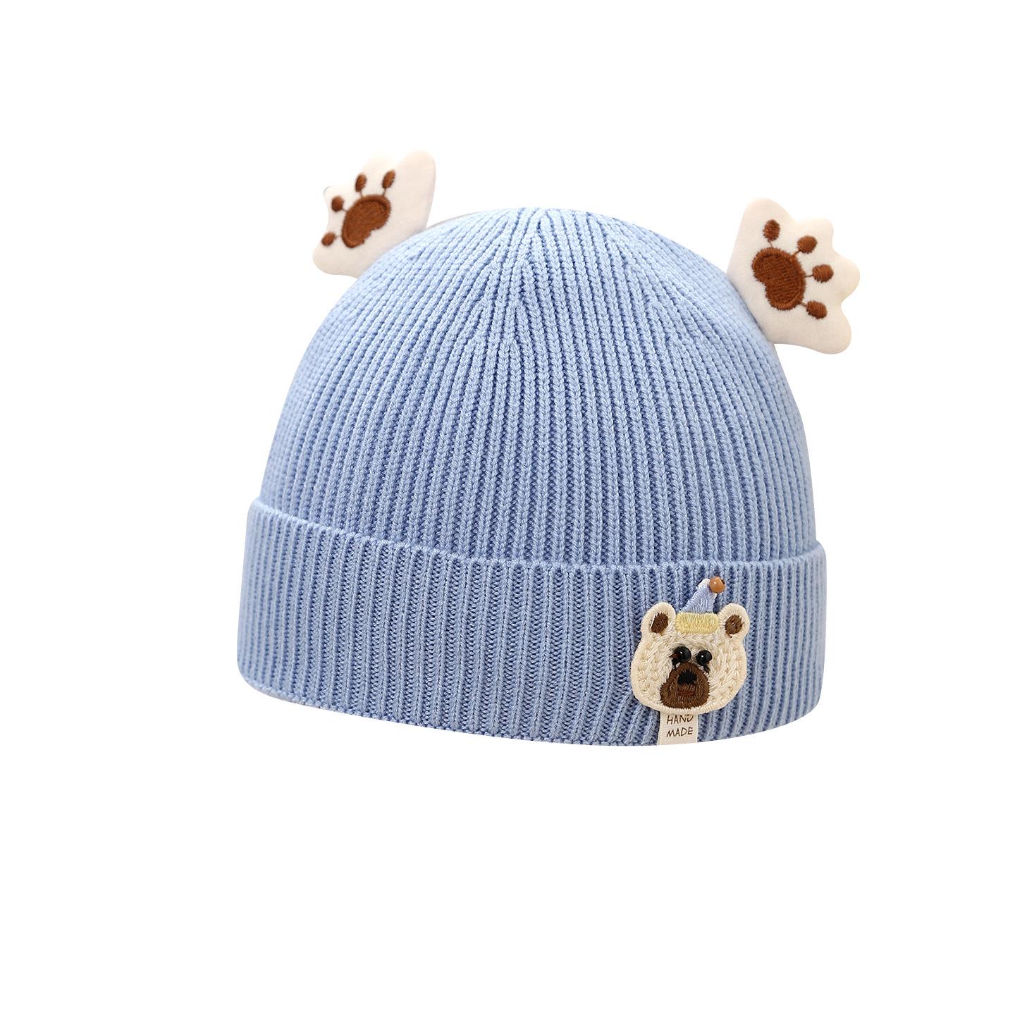 Adorable Knitted Baby Hat for Autumn/Winter - Warm Wool Cap for Newborns Blue Bear Pullover