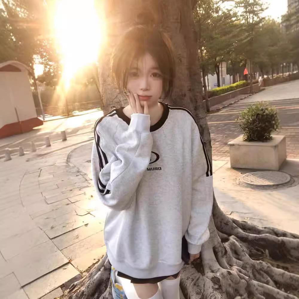 Bluza z okrągłym dekoltem dla kobiet na jesień i zimę plus aksamitna luźny leniwy styl słodki fajny pulower casualowa bluza