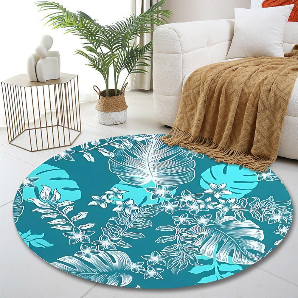 Tropical Floral Leaf Pattern Print round rug, living room, bedroom, playroom carpet, non slip floor mat, gift