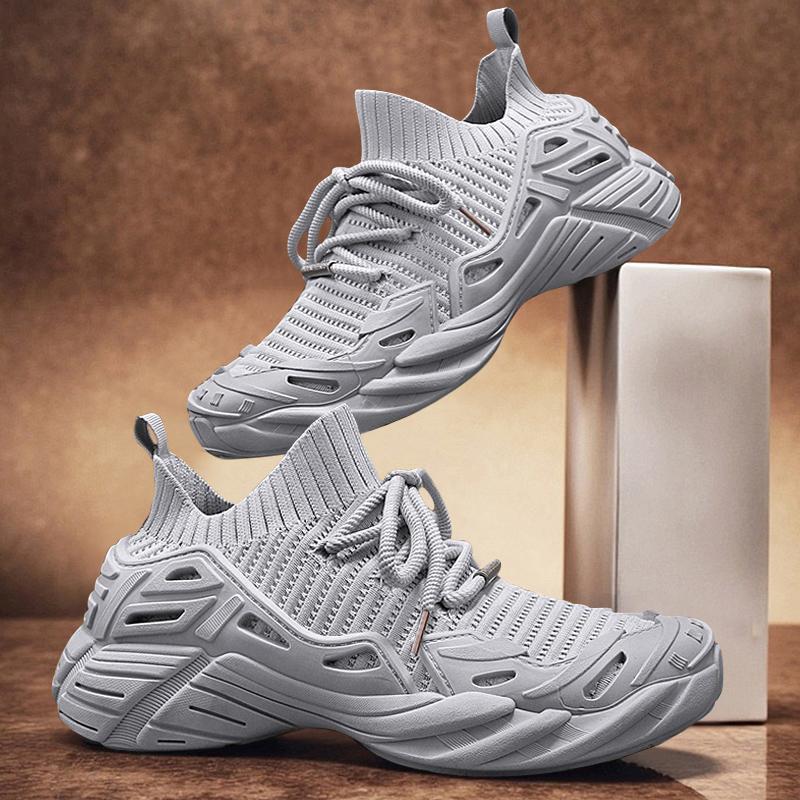 

Men s shoes summer breathable fly-woven mesh non-slip inner height increase coconut shoes youth casual sports socks dad shoes 44