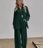 Dames Herfst 2022 Effen Kleur Casual Pak: Shirt met lange mouwen & Broek met elastische taille