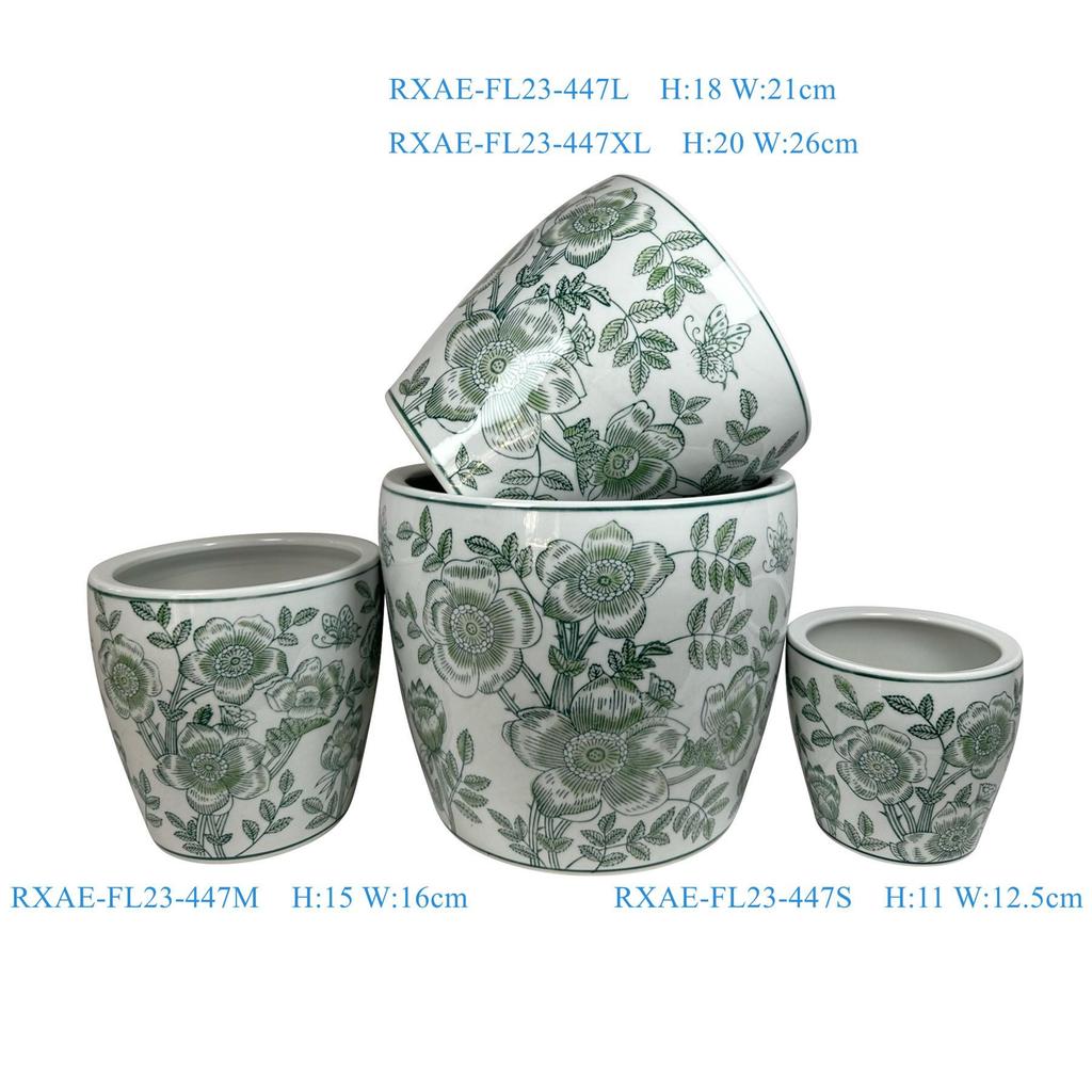 Blue and White Porcelain Chinese Ceramic Flower Pots - 4-Piece Set for Indoor and Outdoor Plants