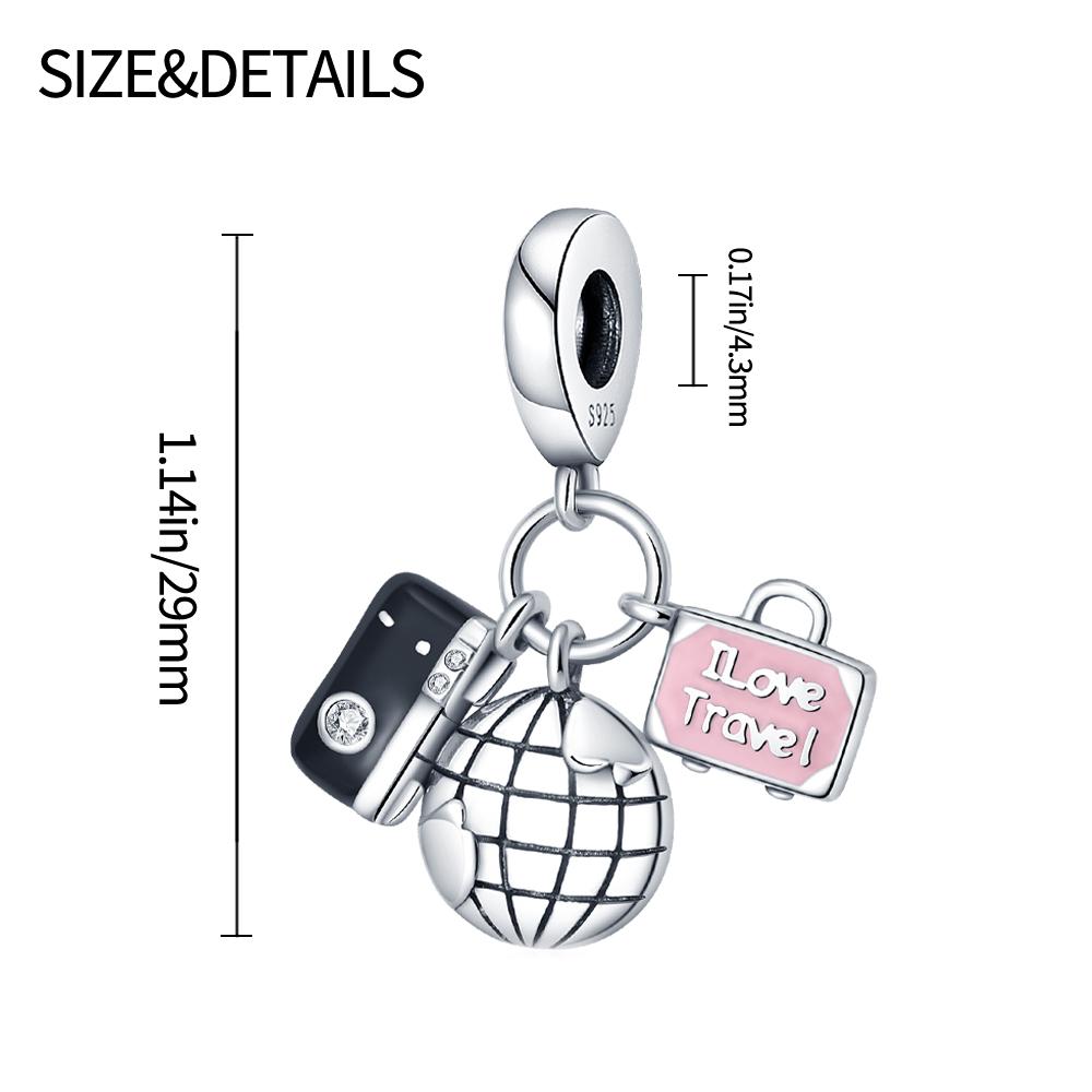 Authentic Charm Bead Charms copper Plated Earth Camera Luggage Hanger Bead Charms Compatible With Bracelets Women Jewellery Making Diy Gift