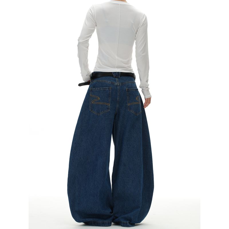 Kisko American Retro Embroidered Washed Vintage Wide-Leg Jeans Unisex Trendy Brand Relaxed Baggy Scimitar Pants