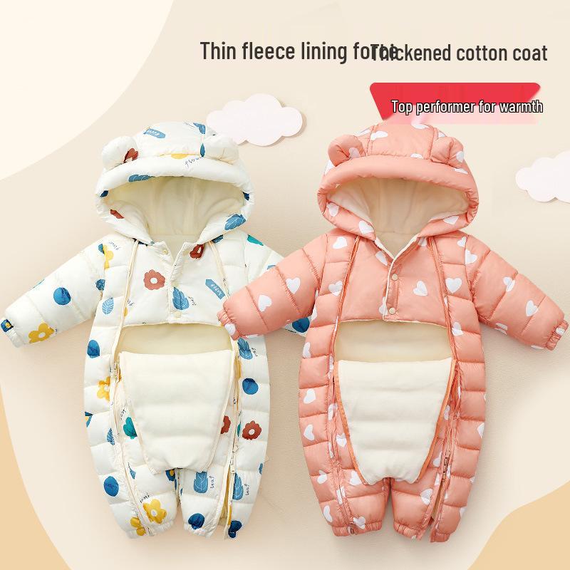 Kuscheliger Neugeborenen-Baumwoll-Einteiler - Dicke Herbst-Winter-Oberbekleidung für Ausflüge und Krabbeln