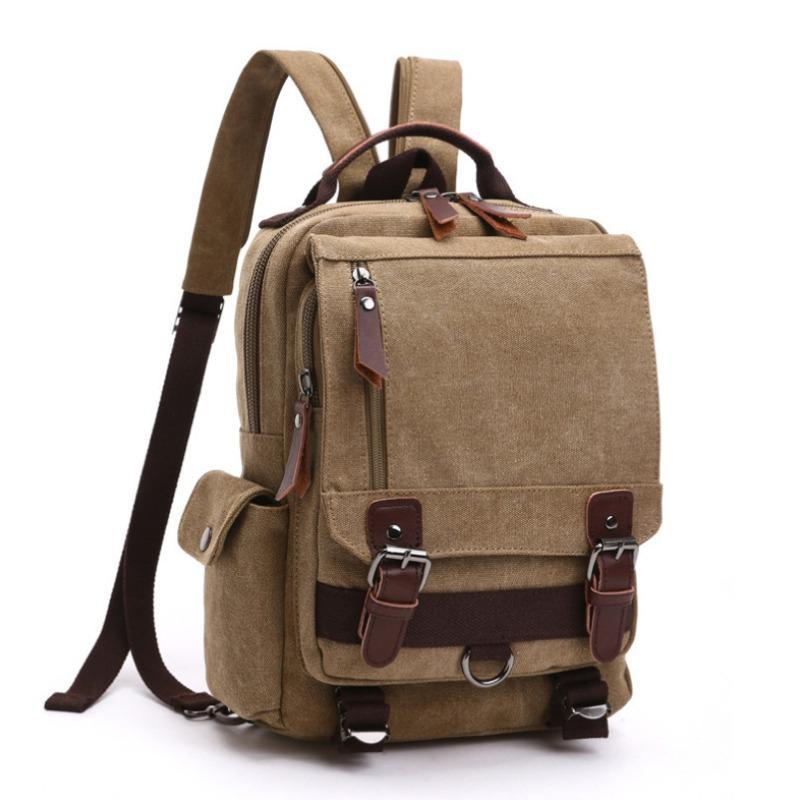 European American Retro Unisex Canvas Backpack Fashion Simple Solid Color Business Commuting Computer Bag Outdoor Leisure Portable Travel Knapsacks