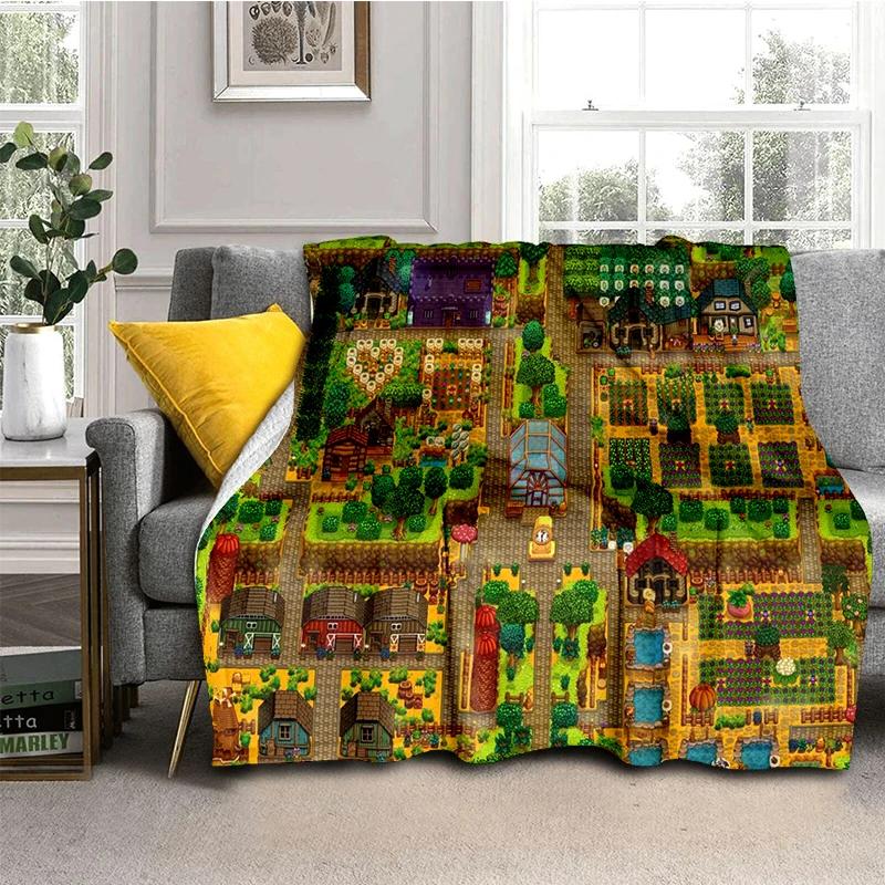 3D Stardew Valley Farm Map Game Cartoon Blanket,Soft Throw Blanket for Home Bedroom Bed Sofa Travel Picnic Cover Kids Gift