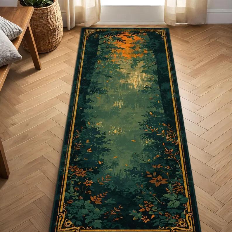 Plants Flowers Runner Rug Sofa Bedside Living Room Corridor Long Strip Floor Mat Retro Bohemian Style Decorative Carpet