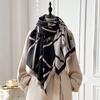 Elegant Geometric Print Faux Pashmina Shawl - Soft Warm Fringed, Ideal For Autumn & Winter Outdoor