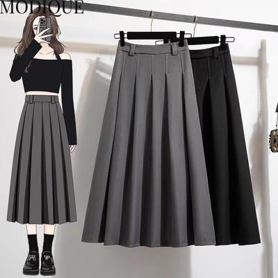 MODIQUE Spring Summer Plus Size New Long Skirt Female A-Line Sweet High Waisted Pleated Skirt Women Solid Color Casual Basic Long Dress