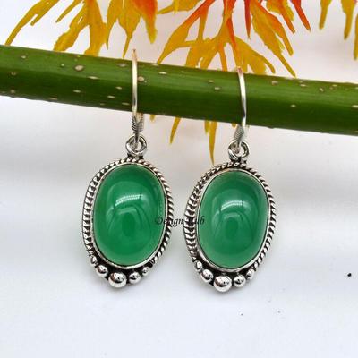 Brinco de prata esterlina 925, brinco de ônix verde, brinco pendurado e gota, designer artesanal, brinco de prata, presente de natal para mulheres