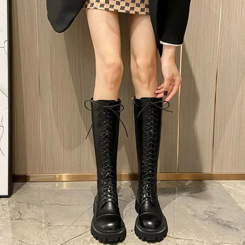 Fashion Women's Long Boots Middle Heel Round Toe Large Size Warm Boot Work New In Ladies Knee High Shaft Shoes Sale Spring Autumn Hot Pu