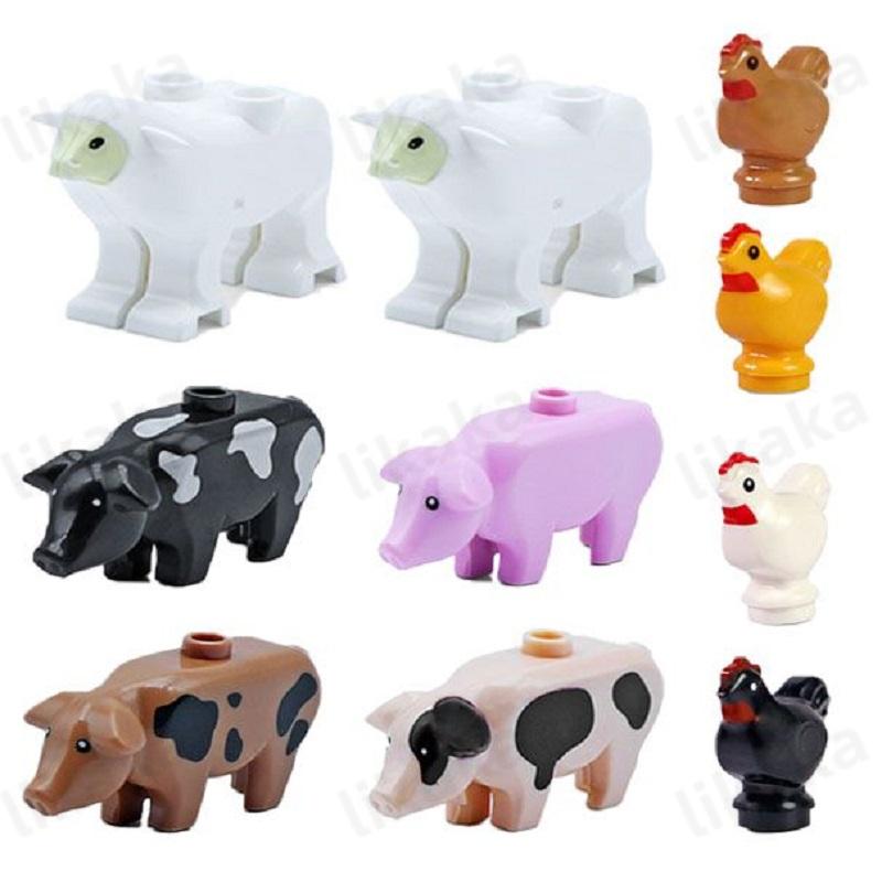 10 Stück Tiere Blöcke Spielzeug MOC Leopard Bär Kuh Vogel Modellbausteine Set Kompatibel Mini Steine DIY Spielzeug für Kinder Geschenk