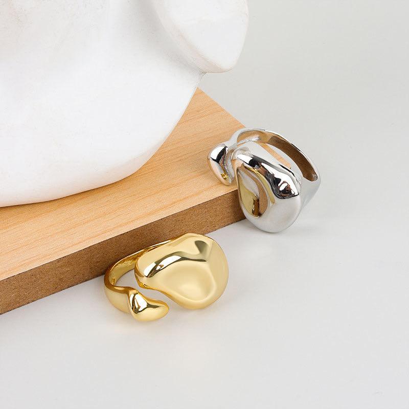 Silver Color Sterling Rings for Women Fashion Geometric Handmade Irregular Gold Ring Party Christmas Gift