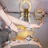Fashion Sexy Open Toe Ladies Shoes Rhinestones Sandals for Women Silver Footwear High Heels One Word Summer 2024 with Strap Comfort F H