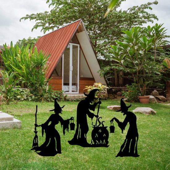Yousheng 1/3Pcs Halloween Witch Decorative Garden Stake Weather-proof Metal Outdoor Patio Yard Lawn Spooky Witch Silhouette Sign Stake Ornament