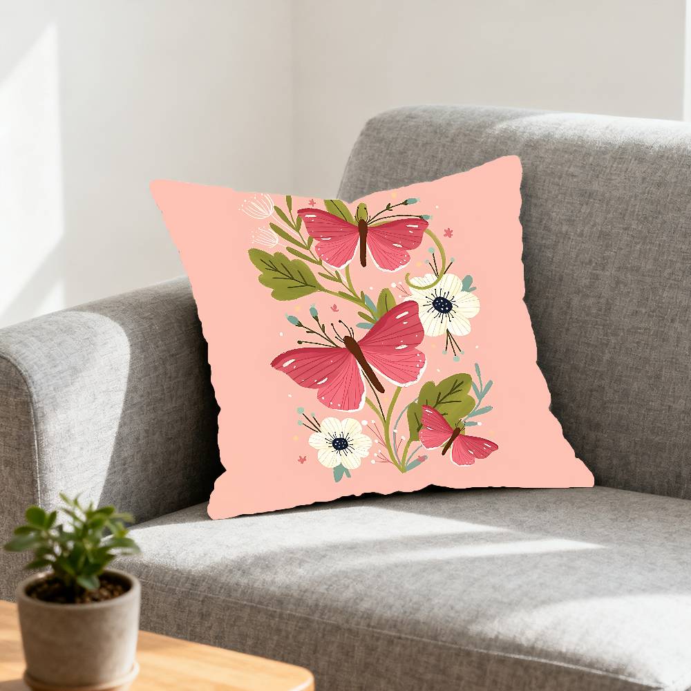 Flower Butterfly Pattern Pillow Case Cushion Cover Polyester Pillowcase Decorative Sofa Cushion Pillowcase Home Decor