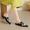 Krazing Pot Natural Skin Silk Spring Summer Size 40 Thick Low Heels Women Pointed Toe Shallow Embroidery Mules Pumps