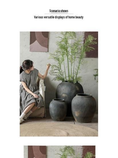 Wabi-Sabi Style Large Grey Ceramic Vase for Living Room Decor