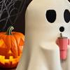 Halloween Ghost Figurine Spooky Ghost Holding Cup Statue for Indoor Home Office Desktop Halloween Decor
