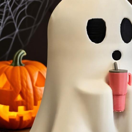 Halloween Ghost Figurine Spooky Ghost Holding Cup Statue for Indoor Home Office Desktop Halloween Decor