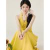 Summer vacation style bow strap waist thin sleeveless neck long dress