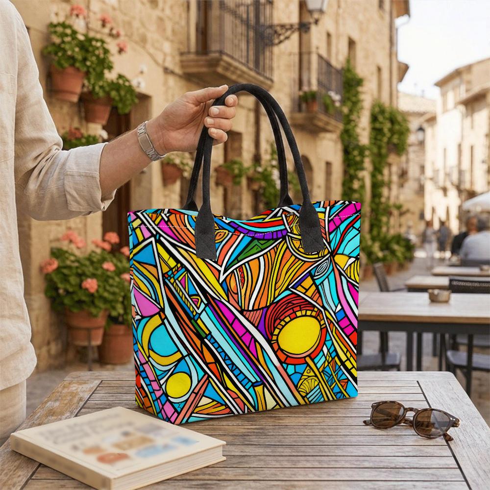 Colorful Abstract Print Tote Bag Large Capacity Daily Carry Casual Shoulder Bag for Shopping Travel
