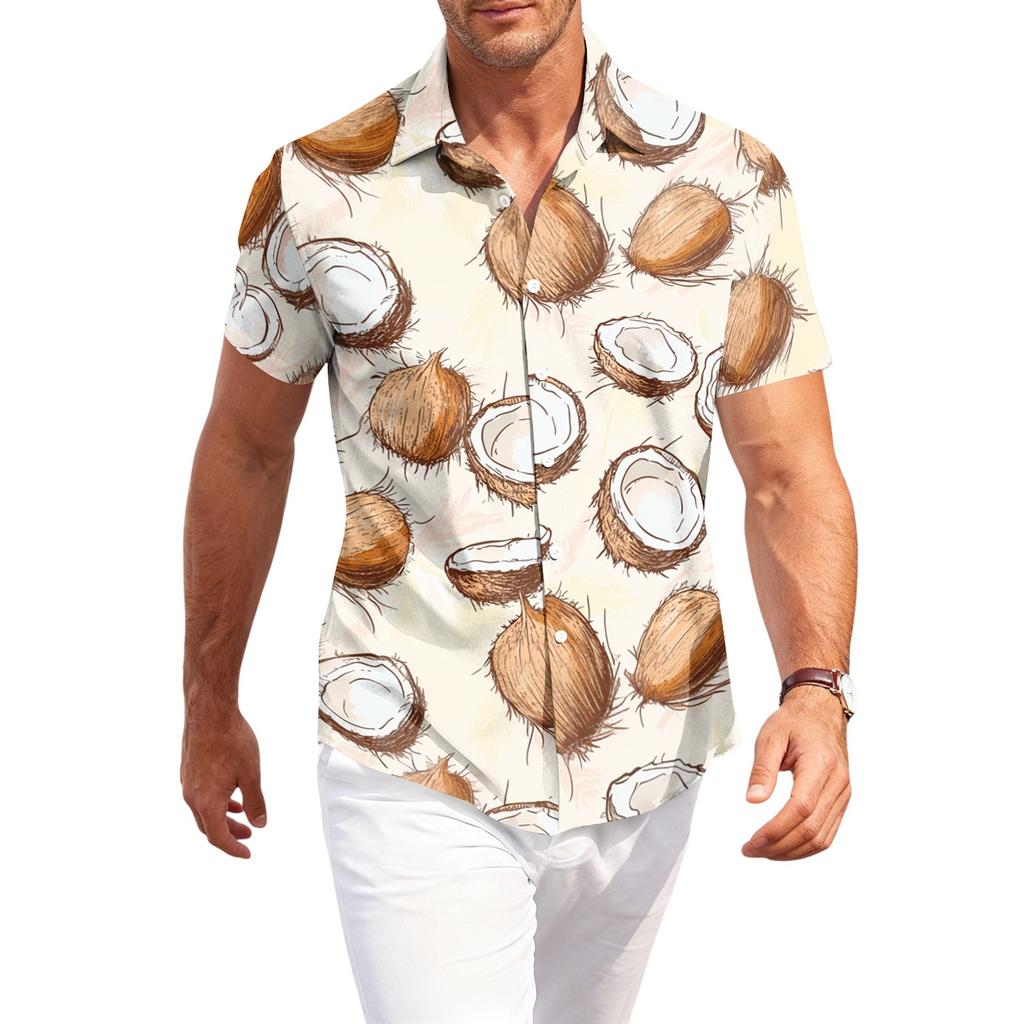 Camisa Casual de Hombre de Corte Holgado con Estampado Hawaiano de Manga Corta, Cuello Abotonado, Ligera, Camisa de Verano para la Playa, para Actividades al Aire Libre