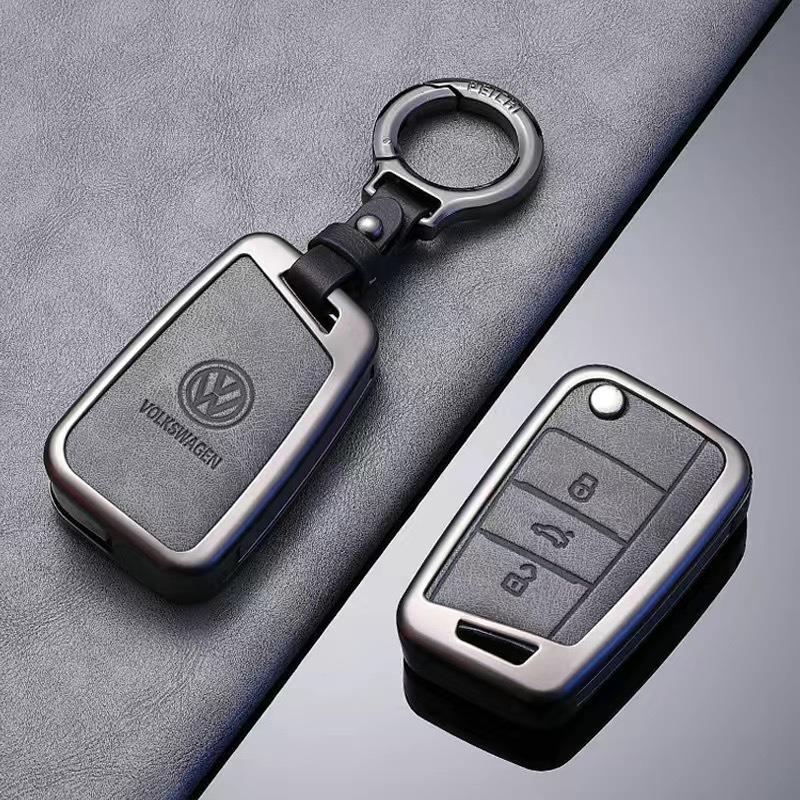 Custodia Portachiavi Remoto in Lega e Pelle per Auto Guscio Portatarga per VW Volkswagen Golf 7 MK7 Tiguan MK2 T-roc T-cross Accessori Auto